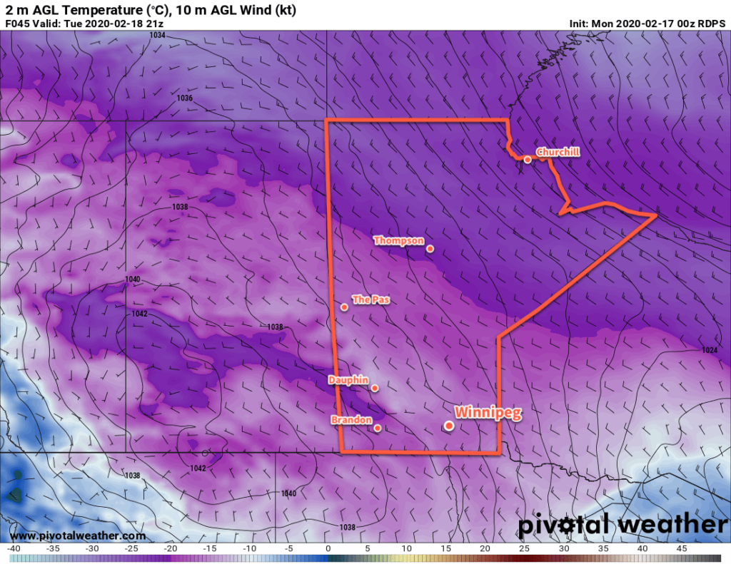 RDPS 2m Temperature Forecast valid 21Z Tuesday February 18, 2020