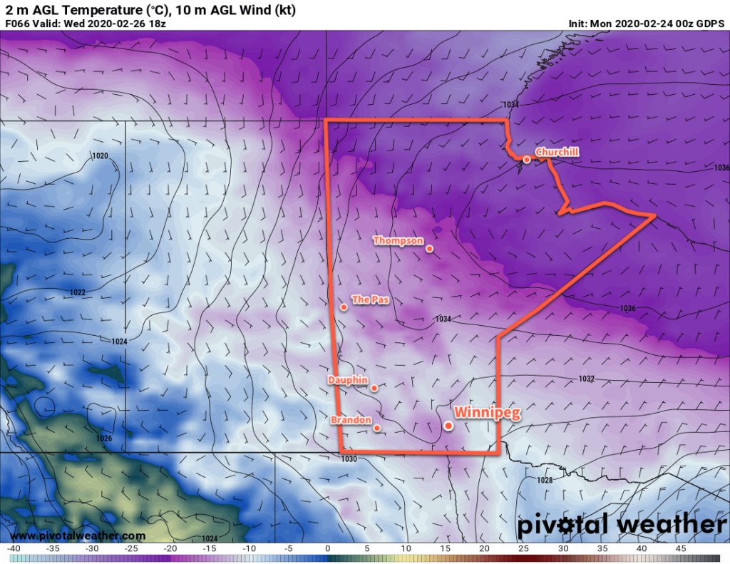 GDPS 2m Temperature Forecast valid 18Z Wednesday February 26, 2020