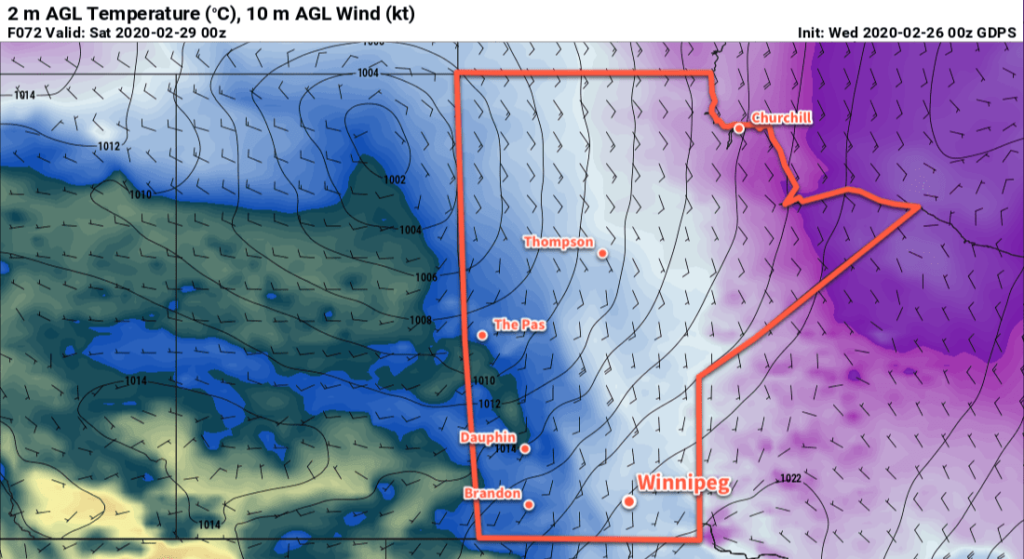 GDPS 2m Temperature Forecast Valid 00Z Saturday February 29, 2020