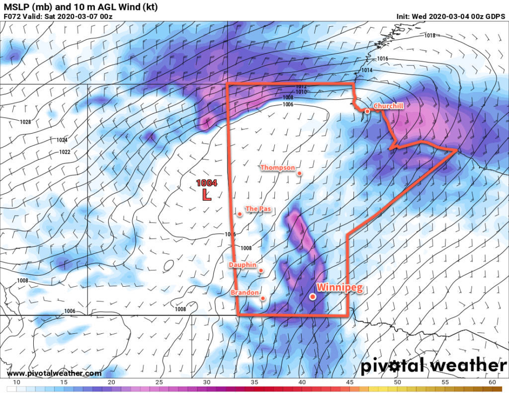 RDPS 10m Wind Forecast valid 00Z Saturday March 7, 2020