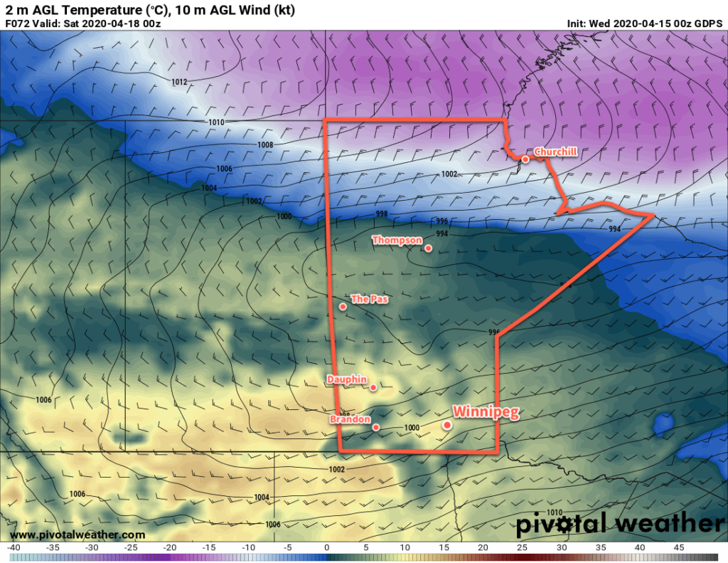 GDPS 2m Temperature Forecast valid 00Z Saturday April 18, 2020