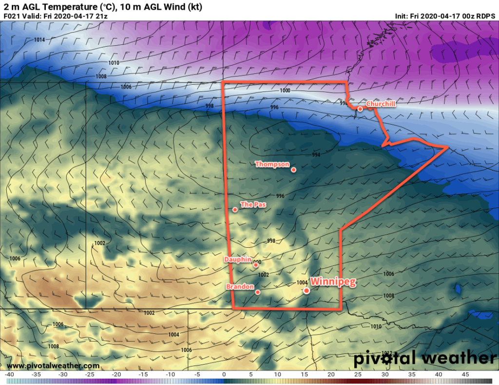 RDPS 2m Temperature Forecast valid 21Z Friday April 17, 2020