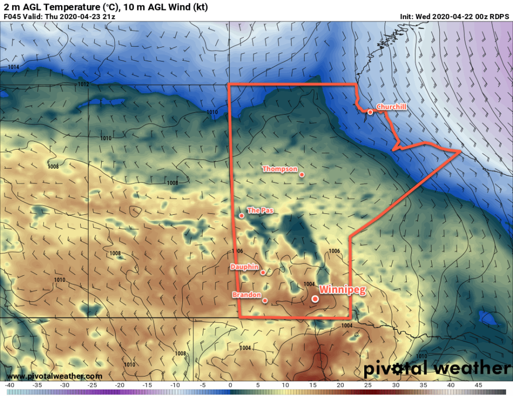 RDPS 2m Temperature Forecast valid 21Z Thursday April 23, 2020