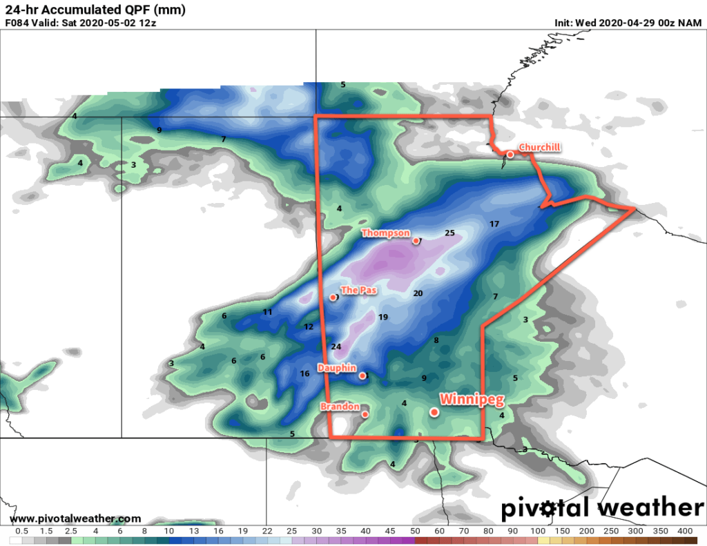 NAM 24hr. QPF Forecast valid 12Z Saturday May 2, 2020