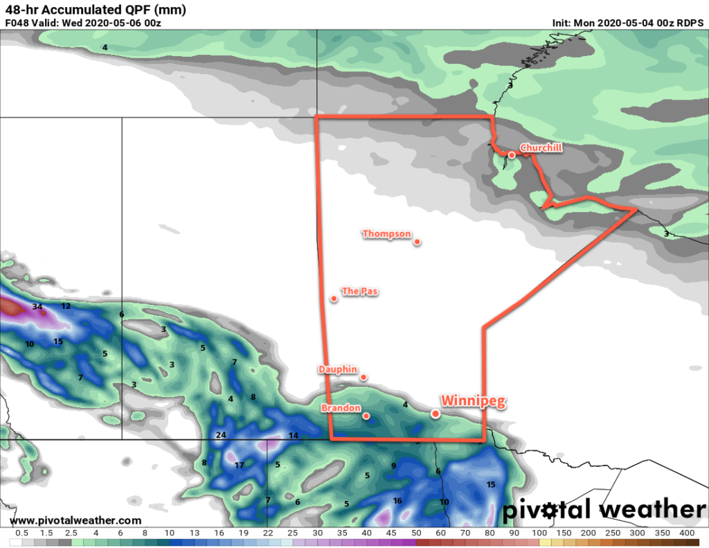 RDPS 48hr. Precipitation Accumulation valid 00Z Wednesday May 6, 2020