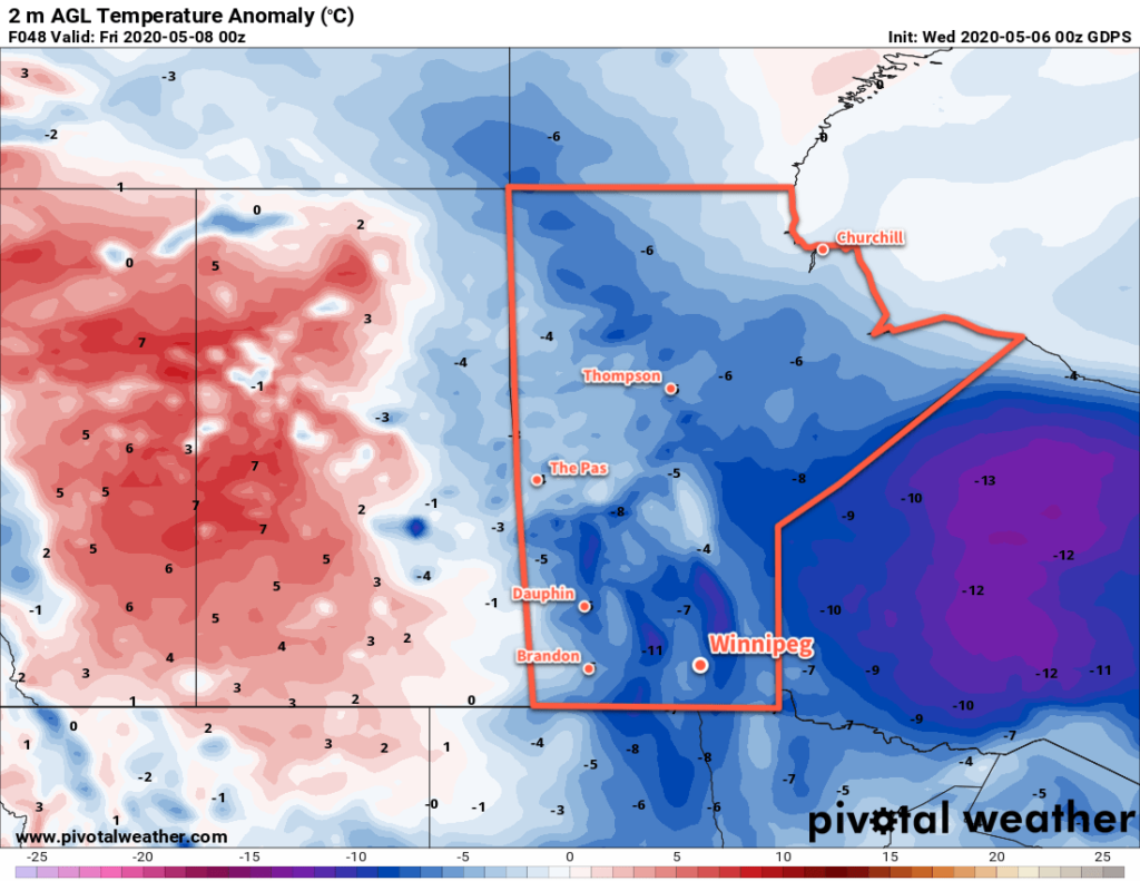 GDPS 2m Temperature Anomaly Forecast valid 00Z Friday May 8, 2020