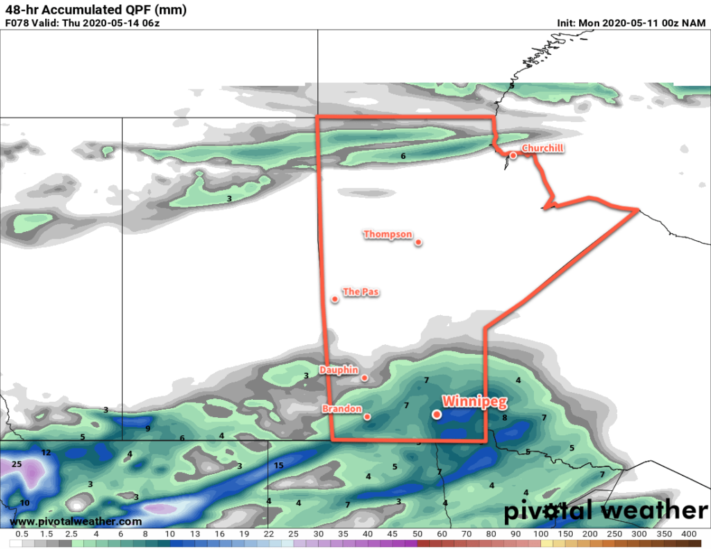 NAM 48hr. Precipitation Accumulation Forecast valid 06Z Thursday May 14, 2020