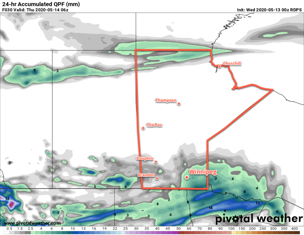 RDPS 24hr. Precipitation Accumulation Forecast valid 06Z Thursday May 14, 2020