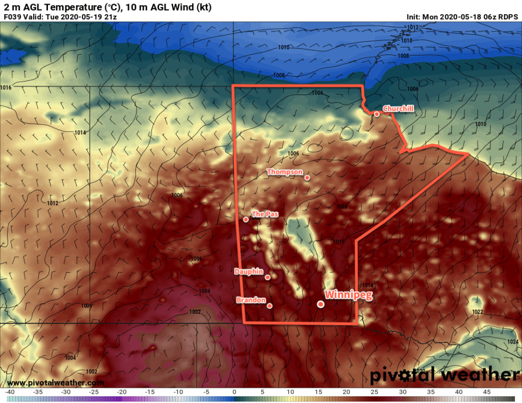 RDPS 2m Temperature Forecast valid 21Z Tuesday May 19, 2020