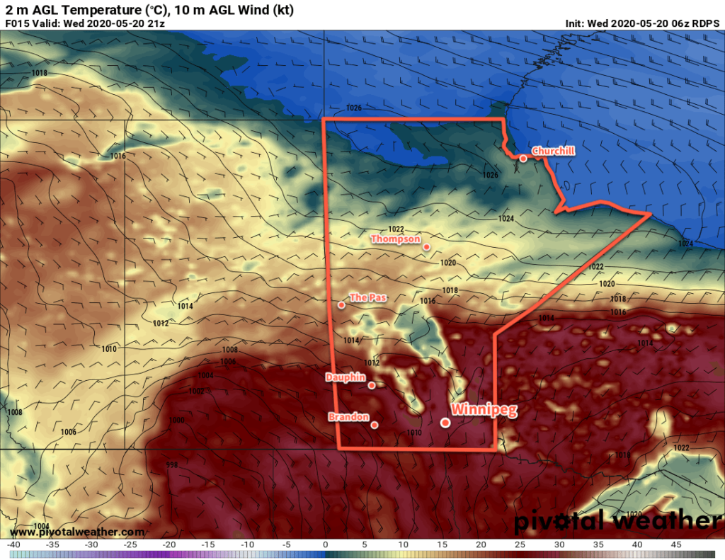 RDPS 2m Temperature Forecast valid 21Z Wednesday May 20, 2020