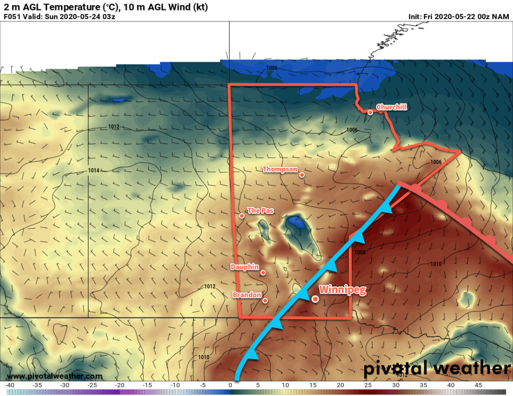 NAM 2m Temperature Forecast valid 03Z Saturday May 24, 2020