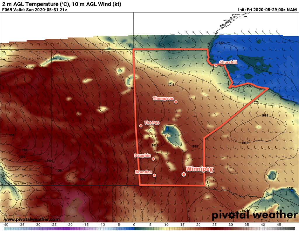 NAM 2m Temperature Forecast valid 21Z Sunday May 31, 2020