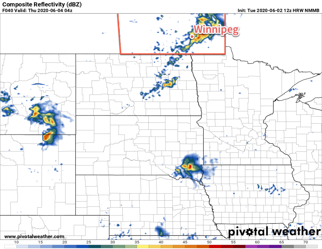 NAM-NMMB Simulated Composite RADAR Reflectivity valid 04Z Thursday June 4, 2020