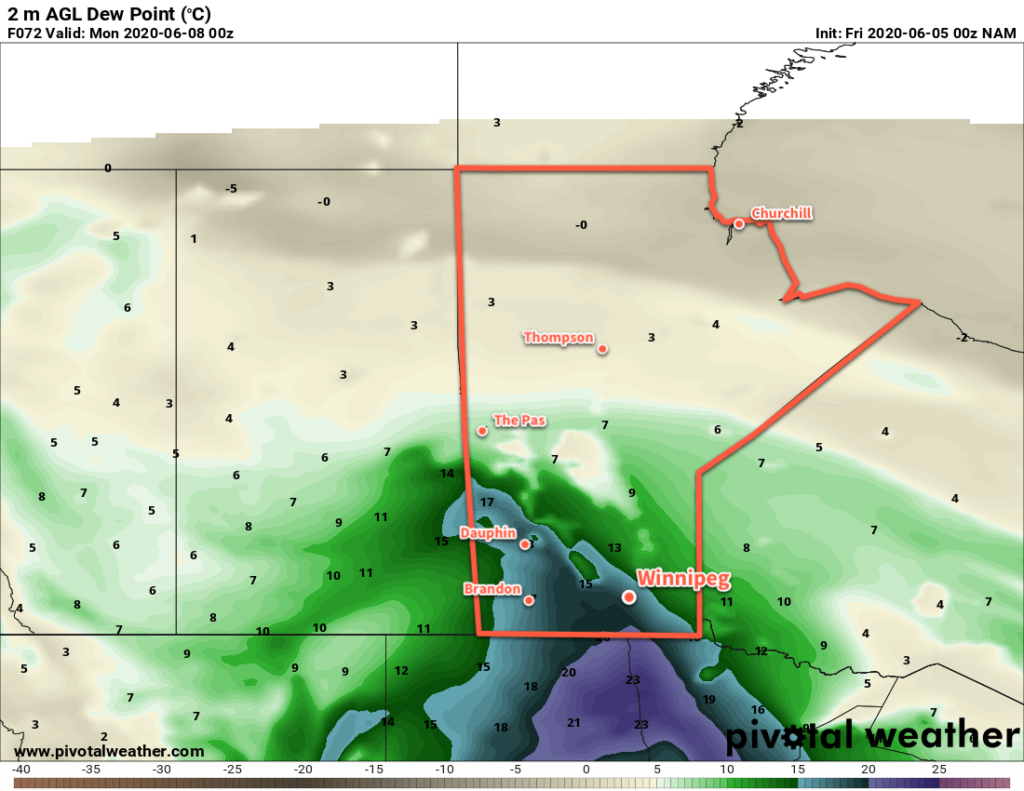 NAM 2m Dew Point Forecast valid 00Z Monday June 8, 2020