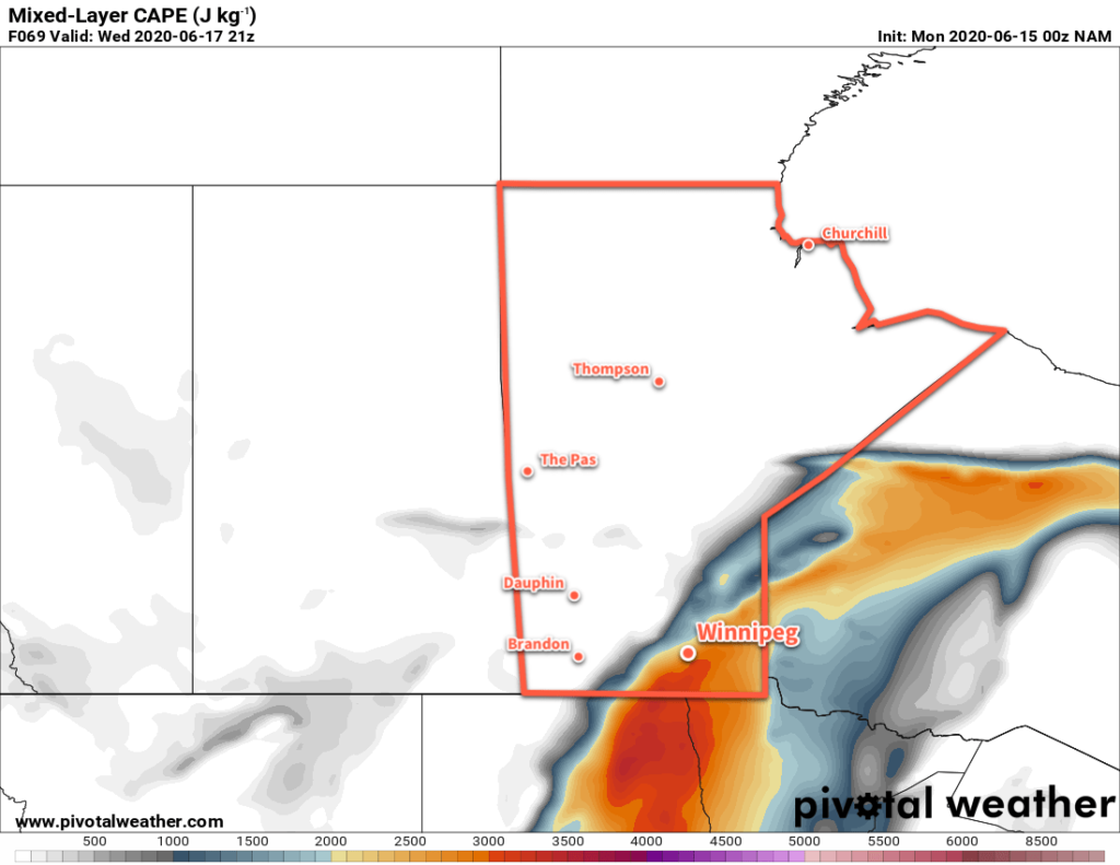 NAM MLCAPE Forecast valid 21Z Wednesday June 17, 2020