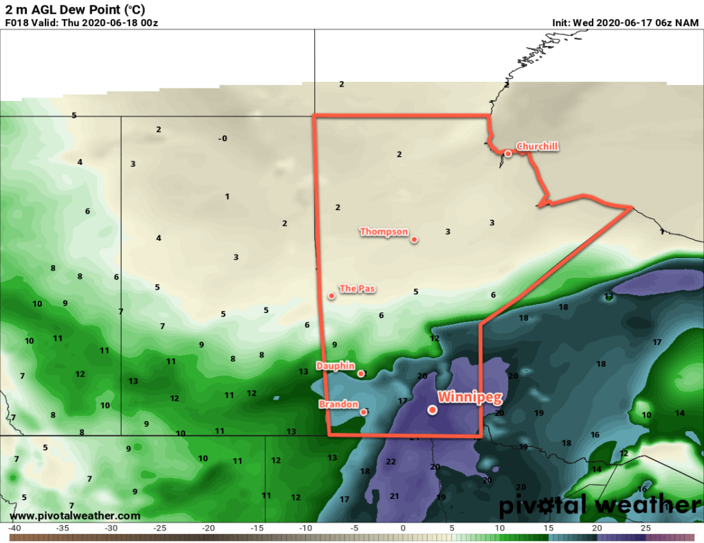 NAM 2m Dew Point Forecast valid 00Z Thursday June 18, 2020