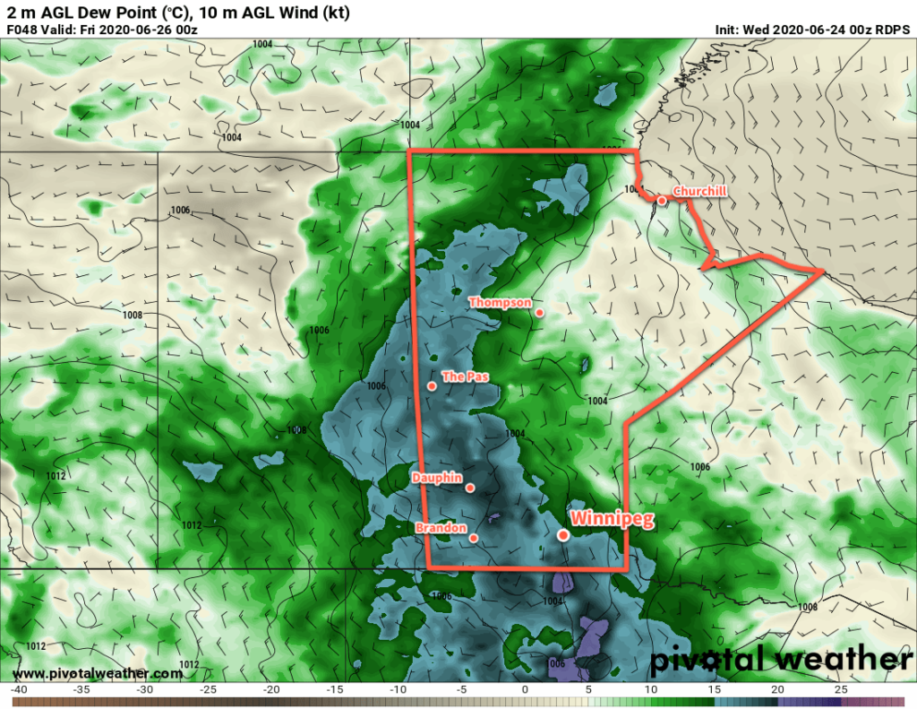 RDPS 2m Dew Point Forecast valid 00Z Friday June 26, 2020