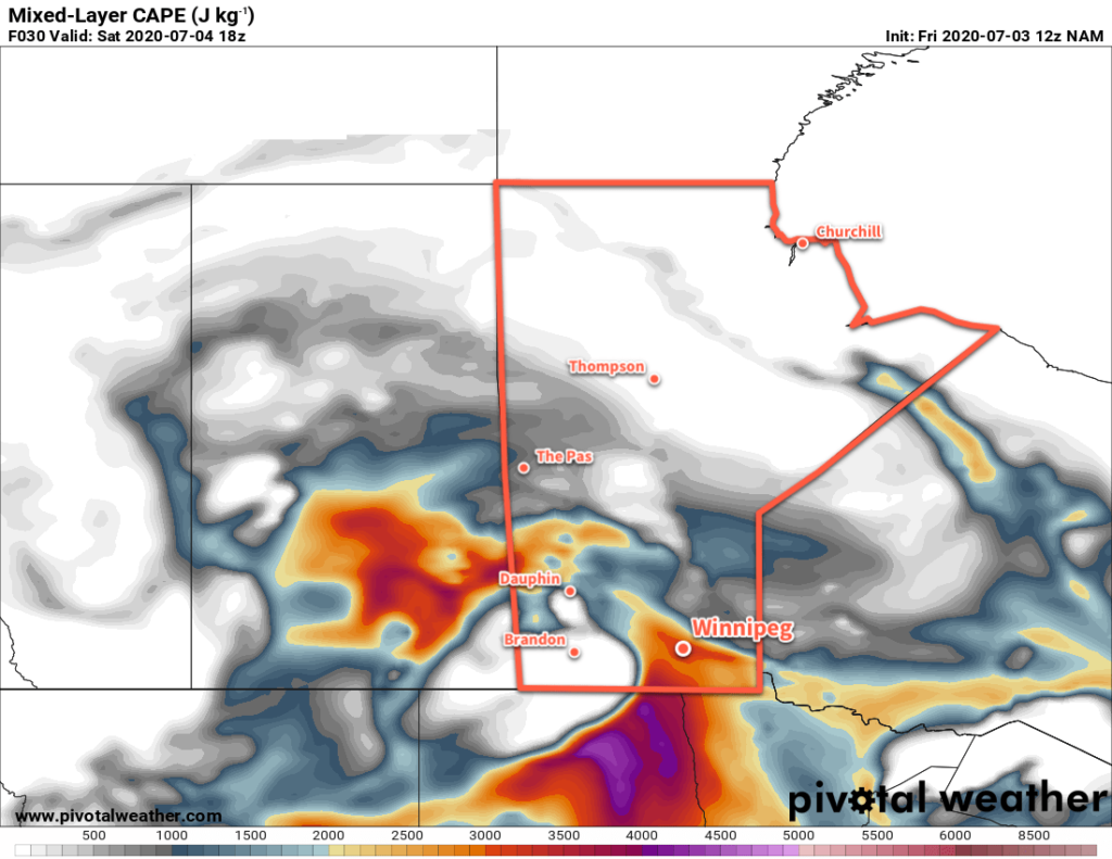 NAM MLCAPE Forecast valid 18Z Saturday July 4, 2020