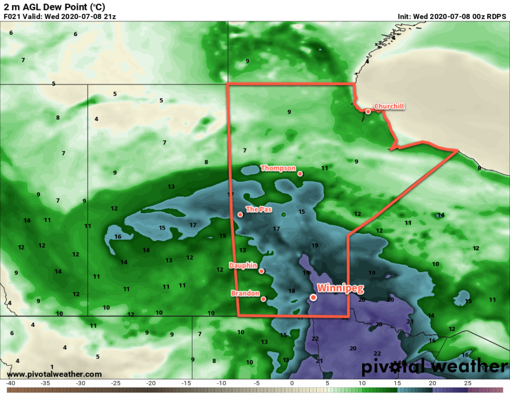 RDPS 2m Dew Point Temperature Forecast valid 21Z Wednesday July 8, 2020