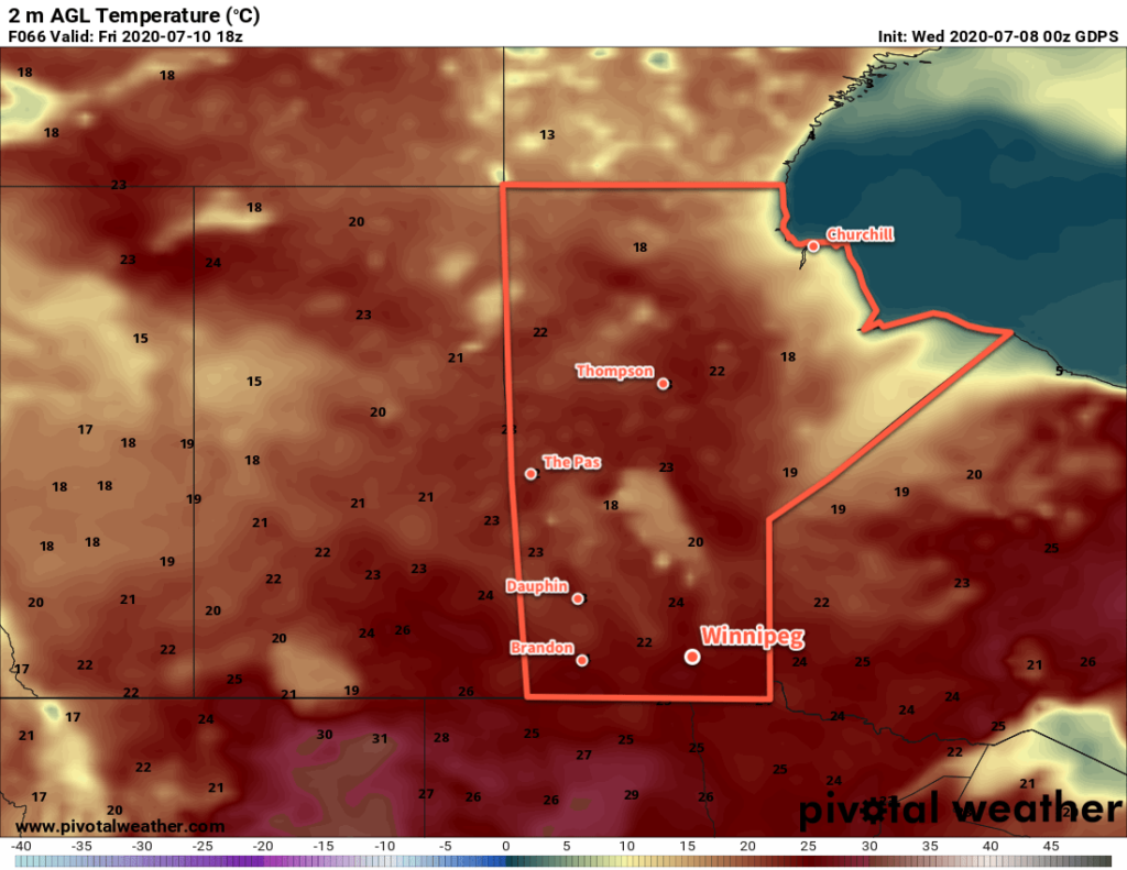 GDPS 2m Temperature Forecast valid 18Z Friday July 10, 2020