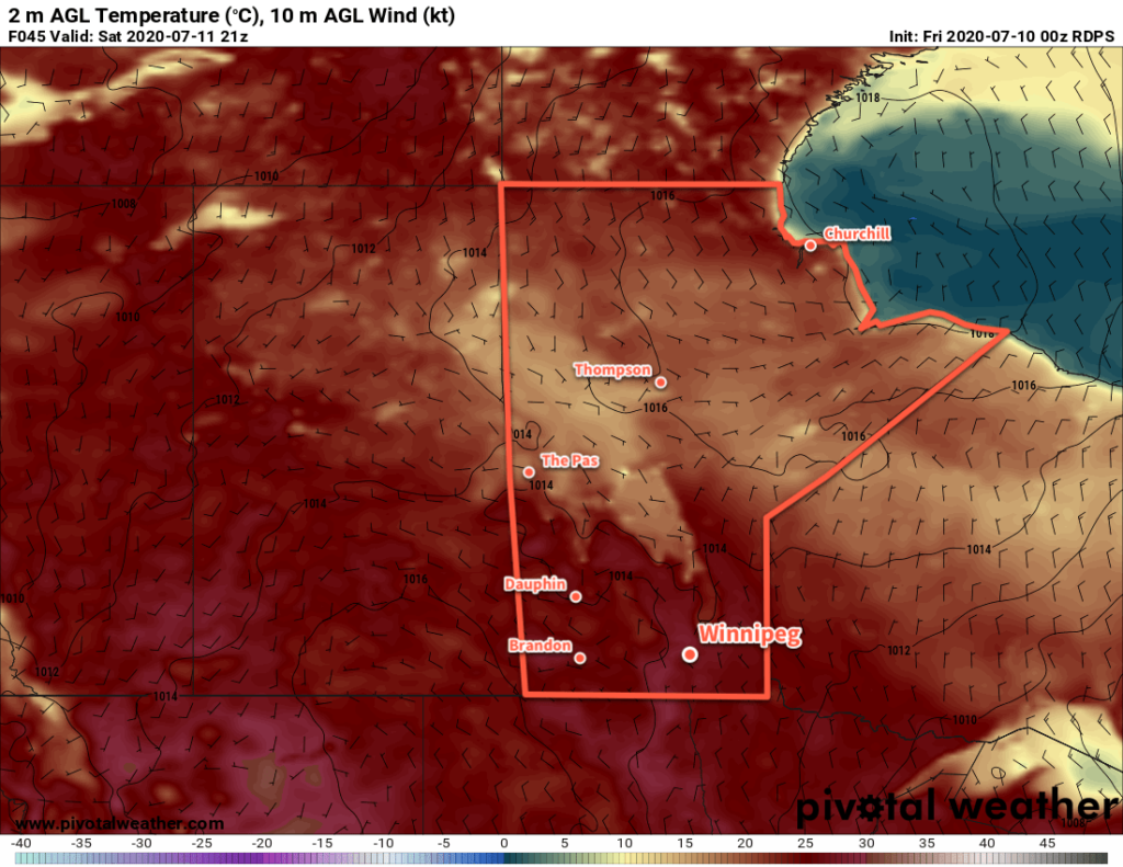 RDPS 2m Temperature Forecast valid 21Z Saturday July 11, 2020