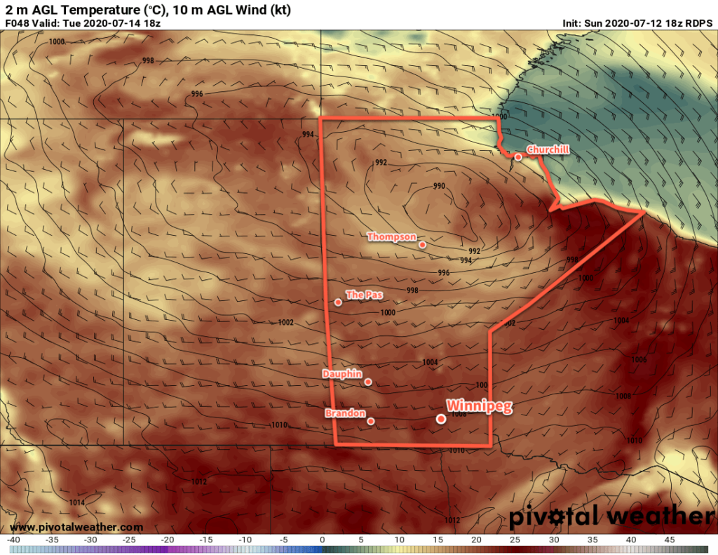 RDPS 2m Temperature Forecast valid 18Z Tuesday July 14, 2020