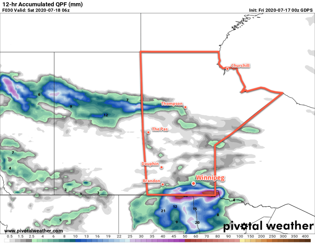 GDPS 12 Hour Precipitation Accumulation Forecast valid 06Z Saturday July 18, 2020