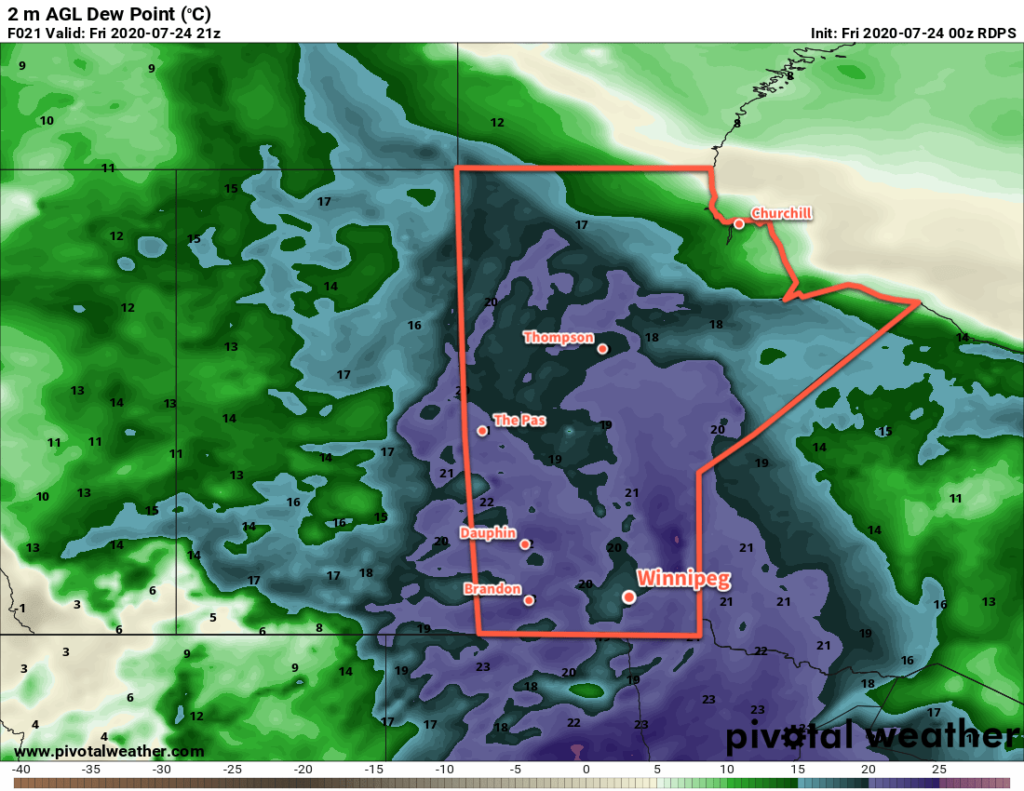 RDPS 2m Dew Point Temperature Forecast valid 21Z July 24, 2020