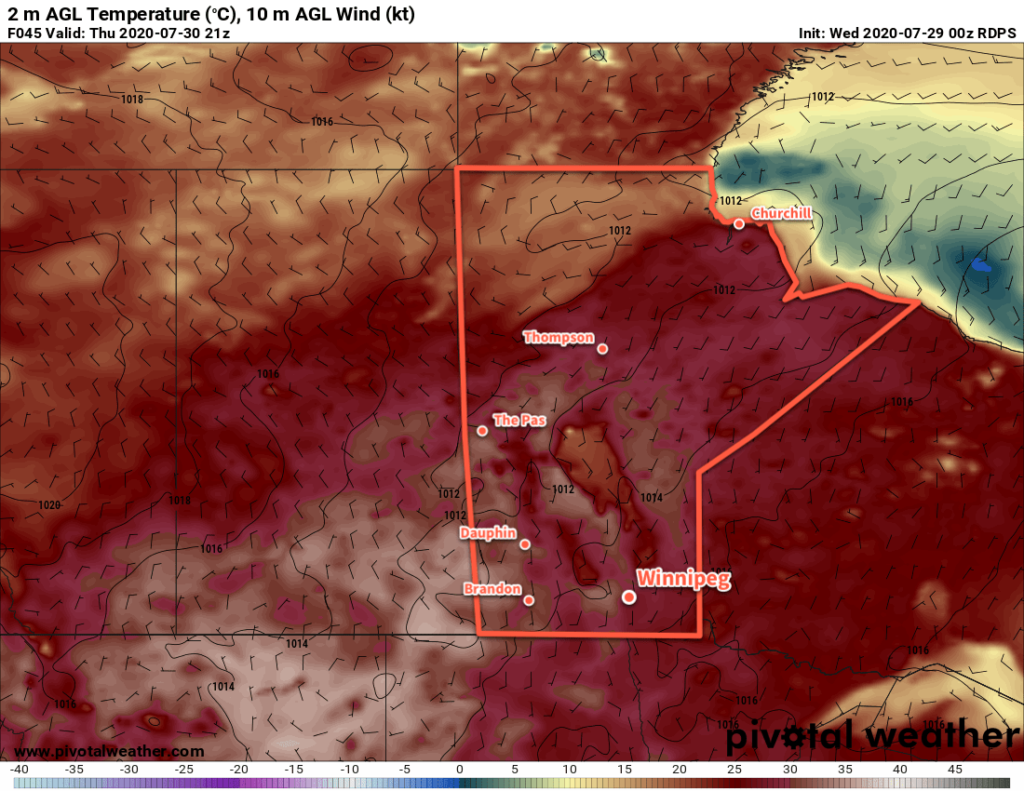 RDPS 2m Temperature Forecast valid 21Z Thursday July 30, 2020