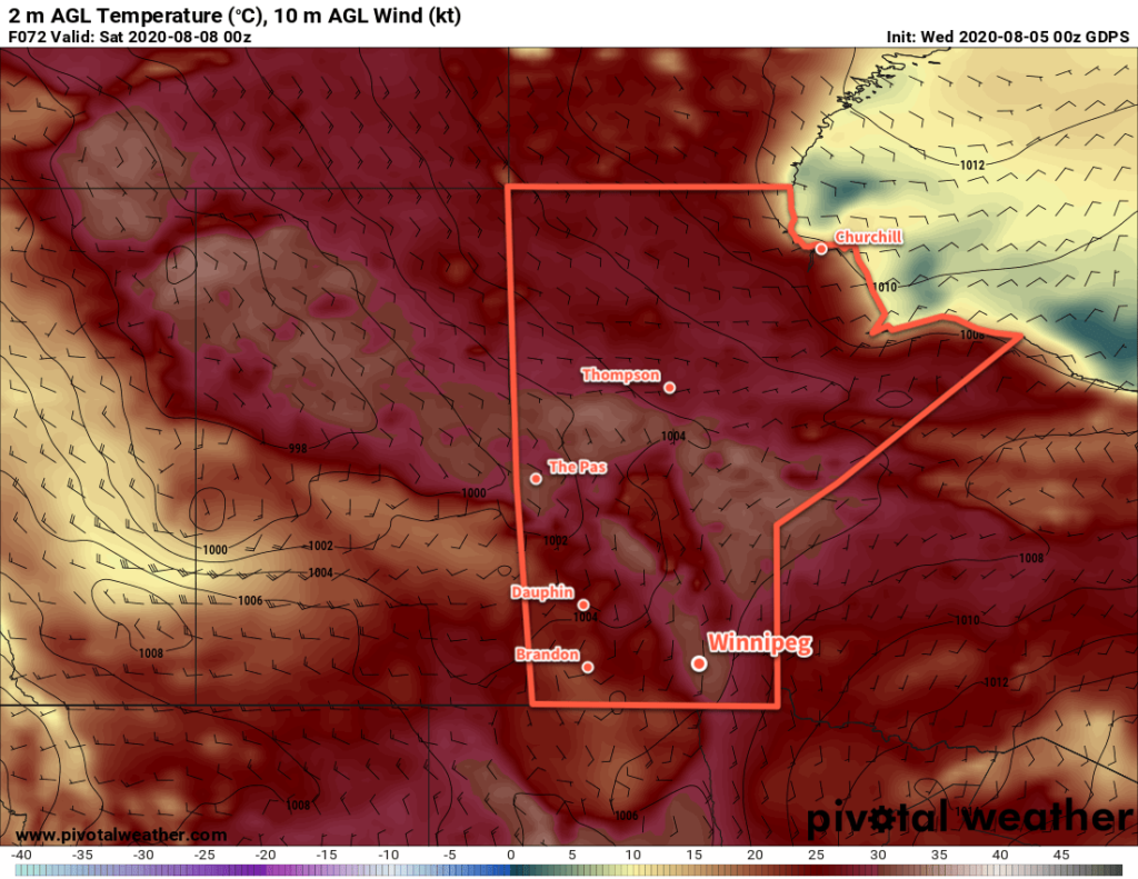 GDPS 2m Temperature Forecast valid Saturday August 8, 2020