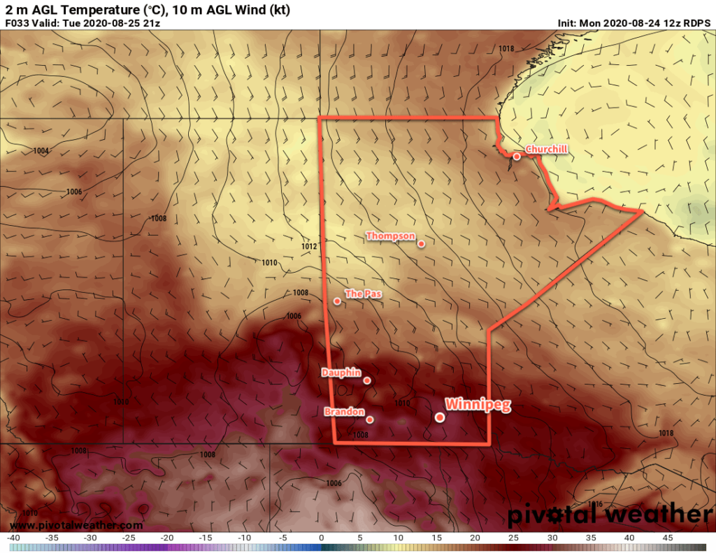 RDPS 2m Temperature Forecast valid 21Z Tuesday August 25, 2020