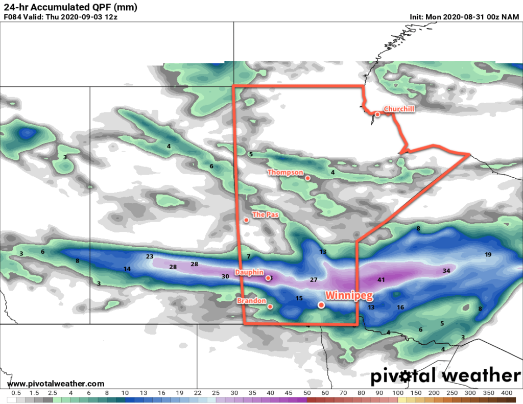 NAM 24hr. Precipitation Accumulation Forecast valid 12Z Thursday September 3, 2020