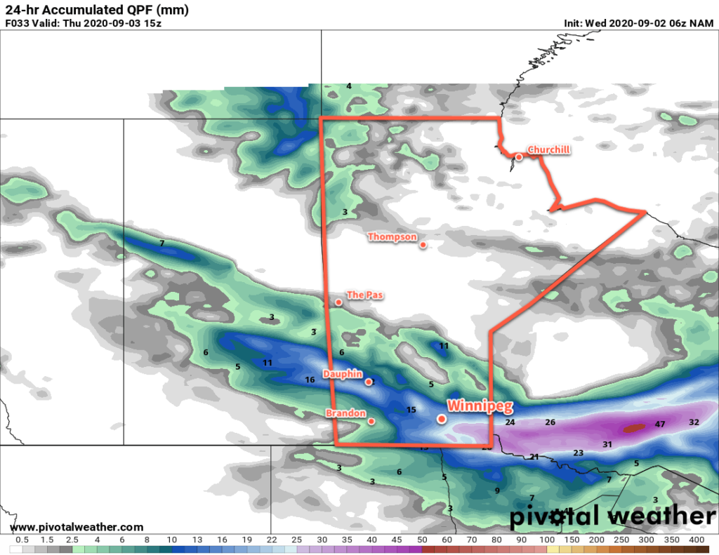 NAM 24hr. Precipitation Accumulation Forecast valid 15Z Thursday September 3, 2020