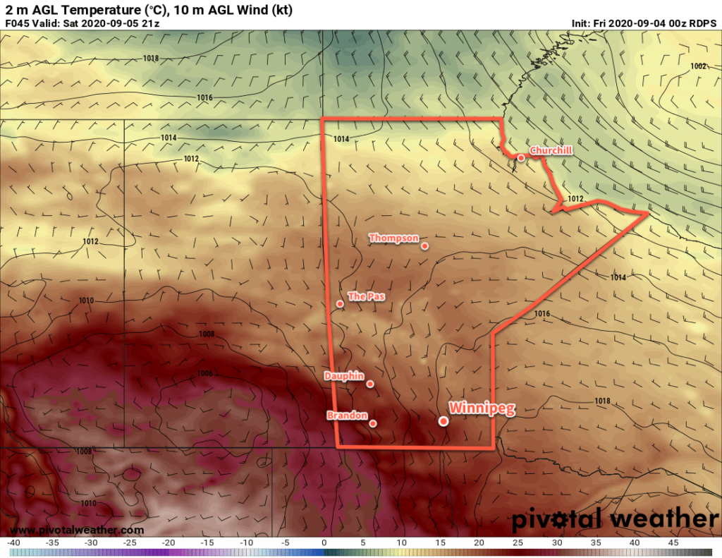 RDPS 2m Temperature Forecast valid 21Z Saturday September 5, 2020