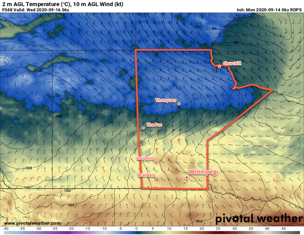 RDPS 2m Temperature Forecast valid 06Z Wednesday September 16, 2020