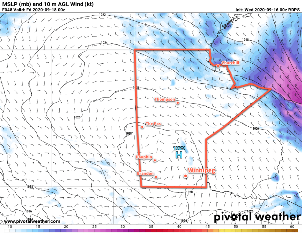 10m Wind and MSLP Forecast valid 00Z Friday September 18, 2020