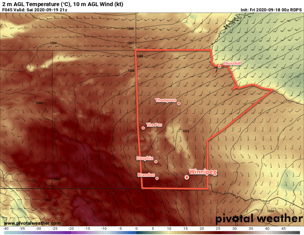 RDPS 2m Temperature Forecast valid 21Z Saturday September 19, 2020