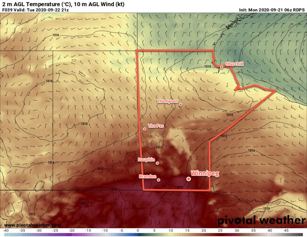 RDPS 2m Temperature Forecast valid 21Z Tuesday September 22, 2020