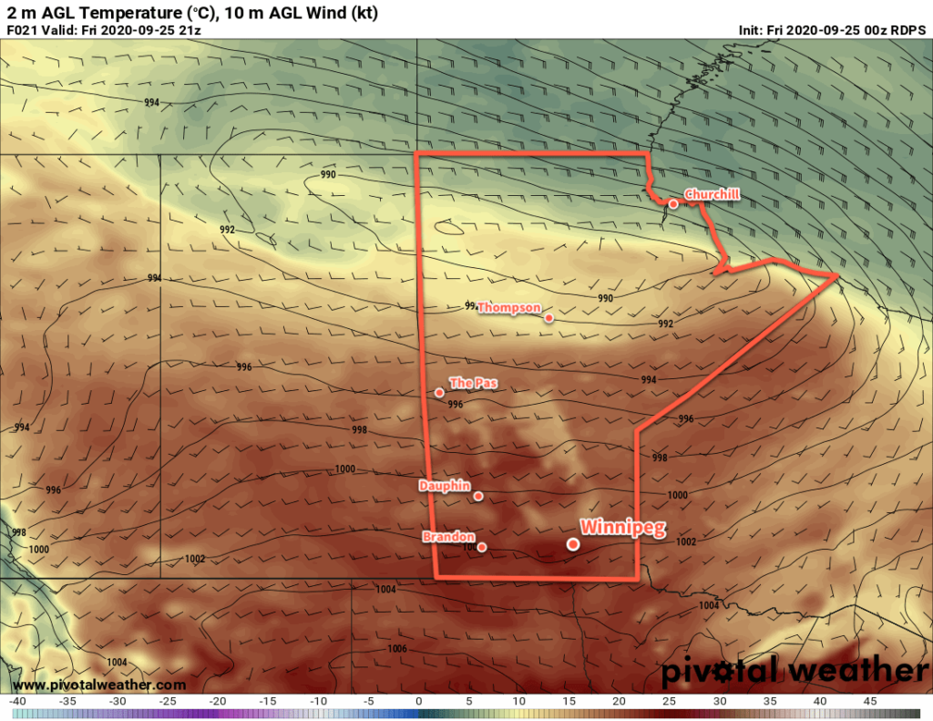 RDPS 2m Temperature Forecast valid 21Z Friday September 25, 2020