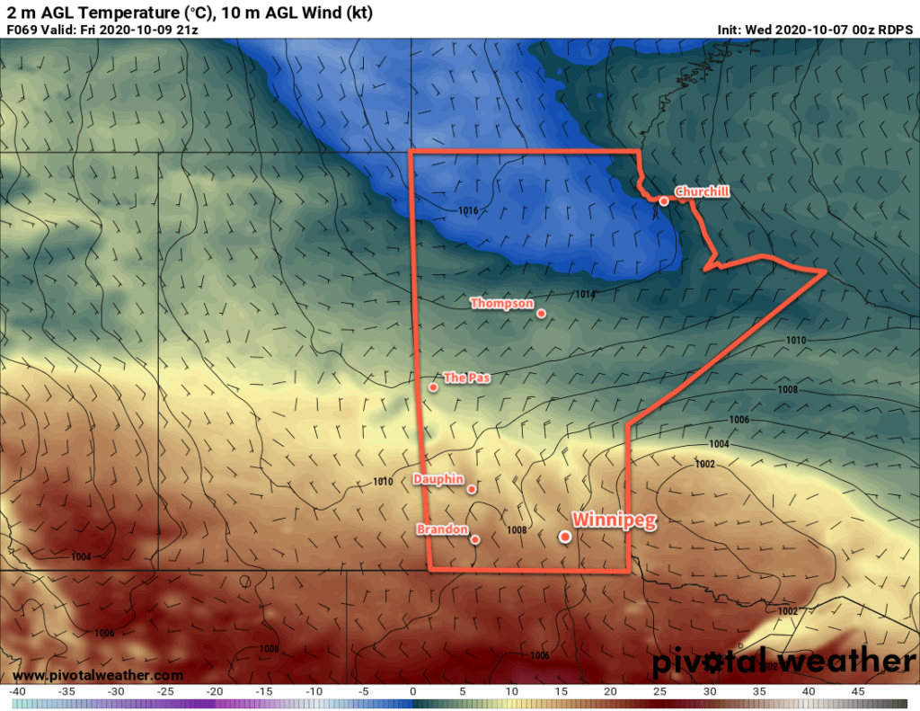 RDPS 2m Temperature Forecast valid 21Z Friday October 9, 2020