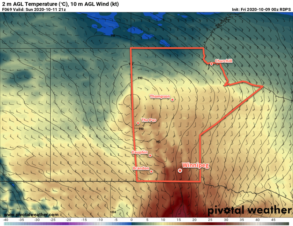 RDPS 2m Temperature Forecast valid 21Z Sunday October 11, 2020