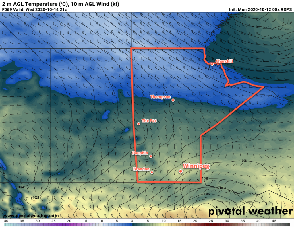 RDPS 2m Temperature Forecast valid 21Z Wednesday October 14, 2020