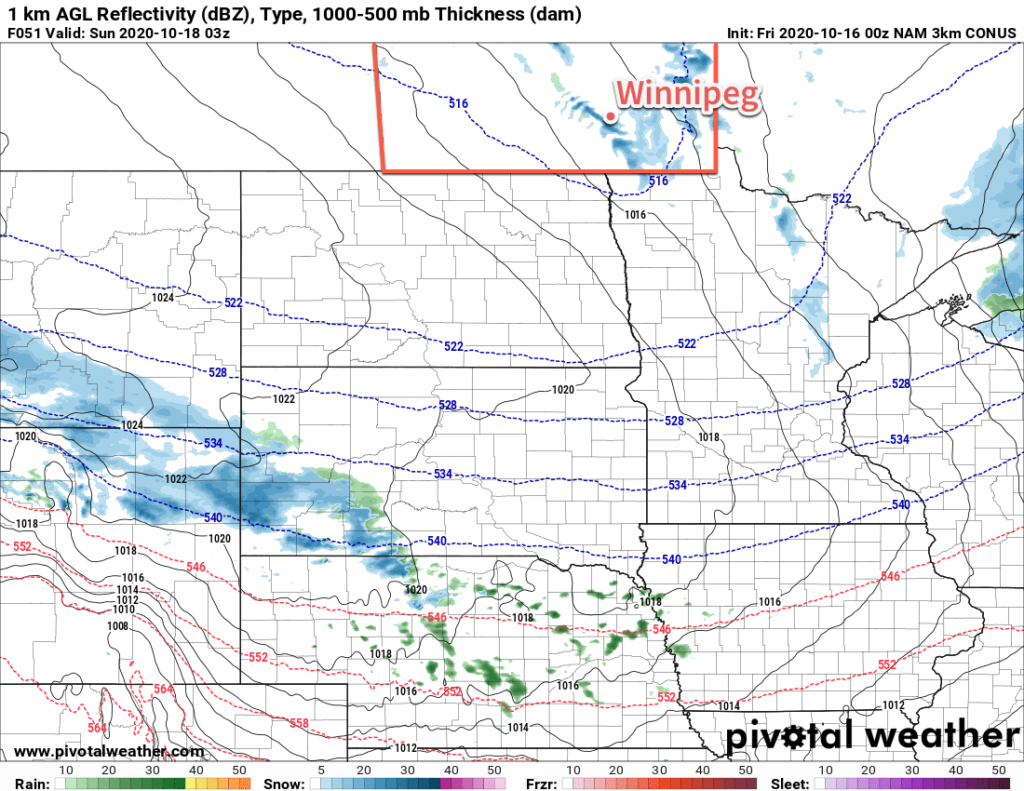 3km NAM Forecast Precipitation Type/Intensity valid 03Z Sunday October 18, 2020