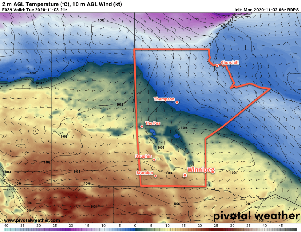 RDPS 2m Temperature Forecast valid 21Z Tuesday November 3, 2020