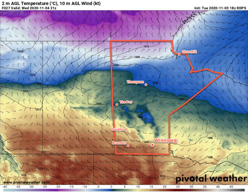 RDPS 2m Temperature Forecast valid 21Z Wednesday November 4, 2020