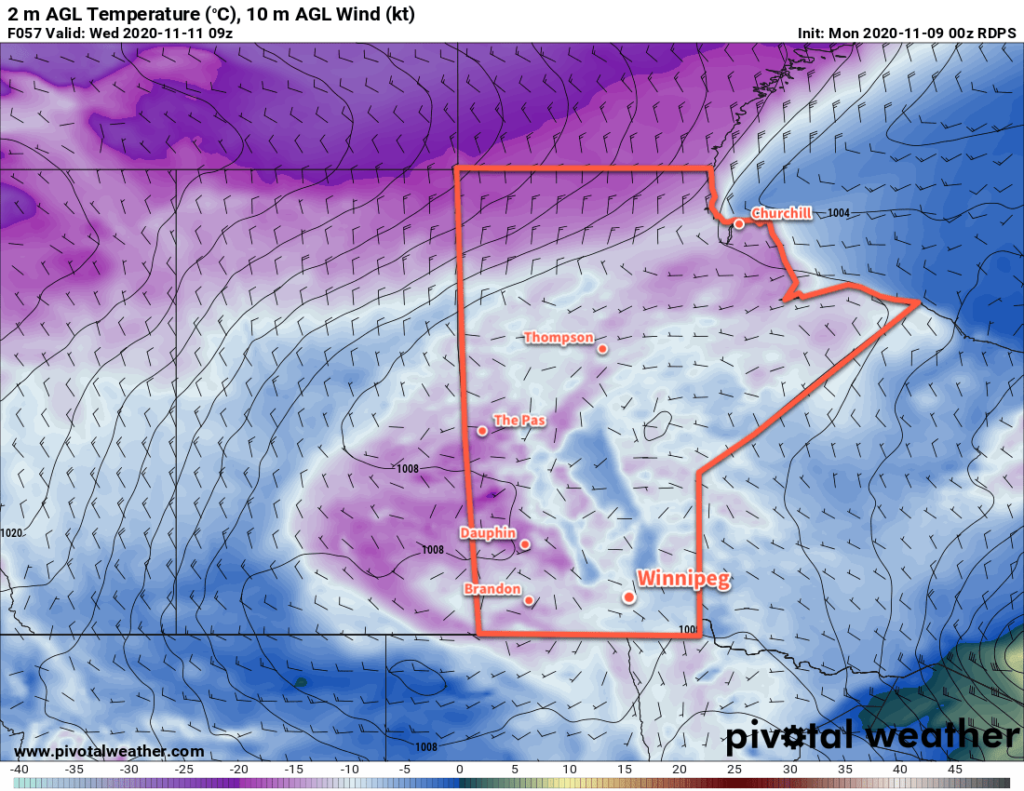 RDPS 2m Temperature Forecast valid 09Z Wednesday November 11, 2020