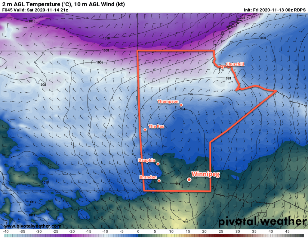 RDPS 2m Temperature Forecast valid 21Z Saturday November 14, 2020