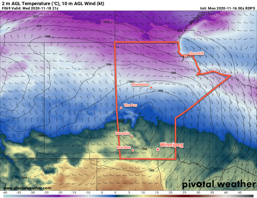 RDPS 2m Temperature Forecast valid 21Z Wednesday November 18, 2020