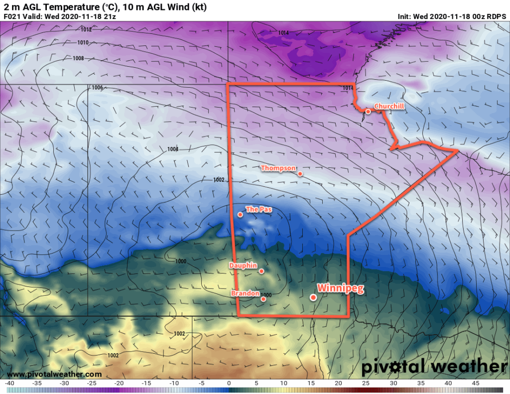 RDPS 2m Temperature Forecast valid 21Z Wednesday November 18, 2020