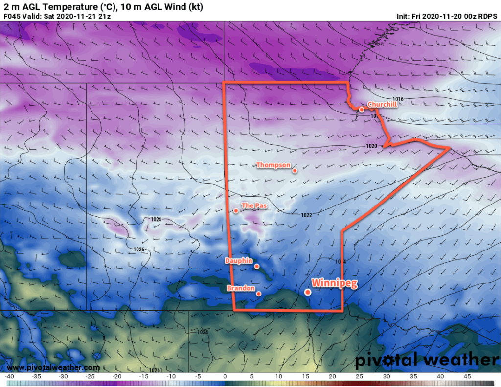 RDPS 2m Temperature Forecast valid 21Z Saturday November 21, 2020